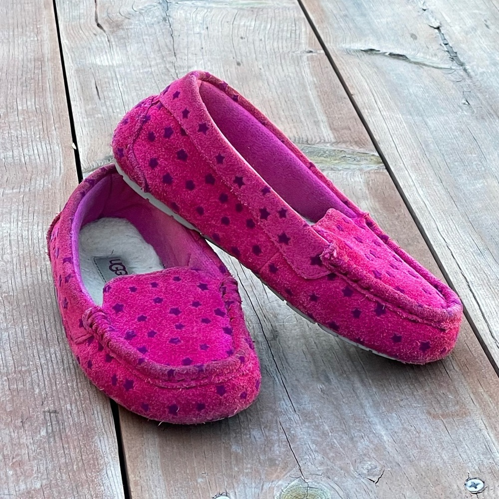 Girls pink UGG moccasins size little girl 12